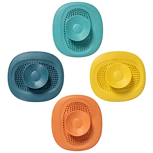 4 Piece Silicone Hair Catcher Drain Covers, Use Durable Silicone Hair Drain Catcher, Suit for Shower Drain Hair Trap/ Tubshroom Drain Hair Catcher/ Kitchen Drain Strainer(Orange, Blue, Green, Yellow)