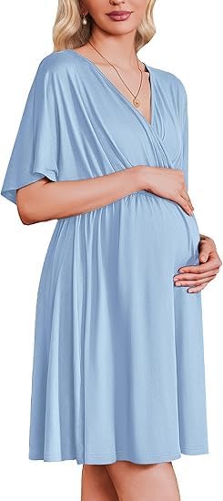 ELESOL Labor and Delivery Gown for Hospital 3 in 1 Short Sleeve Maternity Nursing Dress Nightgown
