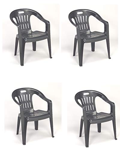 Dmora - Ensemble de 4 chaises empilables à dossier bas avec accoudoirs, Made in Italy, couleur anthracite, Dimensions 55 x 78 x 56 cm