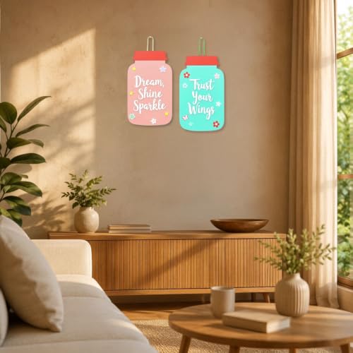Image of GiftOday Dream Shine Sparkle Wall Hanging | Multicolor Wooden Art | Size 7.5 x 12 Inch | Decorative Masterpiece for Living Room, Kitchen Decor, Bedroom | Home Decor and Gift Idea | Set of 2