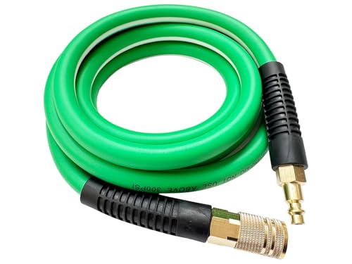 SANFU Hybrid Air Hose Lead-In 3/8ID x 10FT 300PSI Durable Lightweight With 1/4 Brass Coupler and Plug Bend Restrictors Green&White(10)