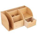 SYUTBOU Schreibtisch Organizer Holz, 26 x 15 x 14cm Naturholz Stiftehalter, Stifte Organizer Holz für Büro, Zuhause
