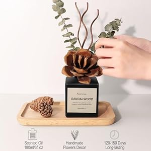 Reed diffuser set sandalwood cedarwood scented oil with dried flowers 609 fl oz180ml long lasting air freshener with diffuser sticks home fragrance for bathroom decor  urban country home decor