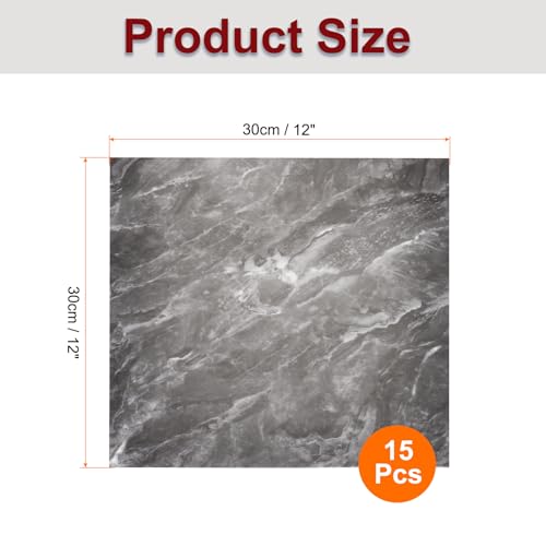 QUARKZMAN 15 Stück Peel-and-Stick-Marmorfliesen, wasserdichte Wandverkleidungsrückwand, 12x12 PVC Peel-and-Stick-Duschfliesen für Badezimmer, Küche, Wohnzimmer, Schiefergrau-Design
