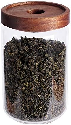 Glass Tea Canister, 25 FL OZ/ 750ml Bulk Food Storage Jar with Airtight Acacia Lid, Glass Food Container for Loose Leaf Tea, Coffee Bean(6 inch high) - Thumbnail 4