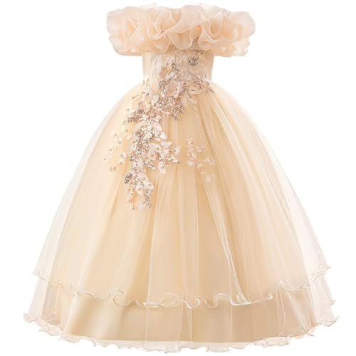 Flower Girl Dresses Lace Embroidery Off The Shoulder Tulle Dress Communion Pageant Wedding Dance Gown