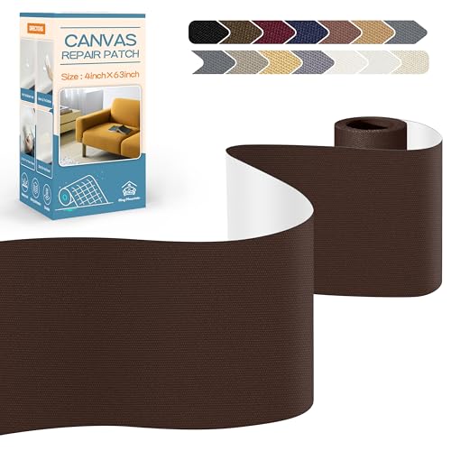 KING MOUNTAIN Canvas Repair Tape,Outdoor Gear Patch, 4×63 Inches,Waterproof,Self-Adhesive for Repairing Boat Covers,Sun Shades,Sofas,Tents,Lounge Chairs,Awnings (Coffee)