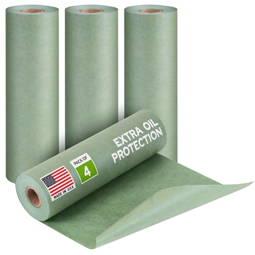 Image of 9 inch x 60 Yards (180 feet) Green Masking Paper with Extra Oil Protection for Automotive Painting Industries (Pack of 4) - Made in USA Masking Paper for Painting Cars, Protection from Splatter
