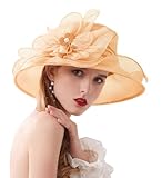 RZTA Women's Kentucky Church Dress Derby Hat Wide Brim Leaf Flower Bridal Shower Hat T1 Orange