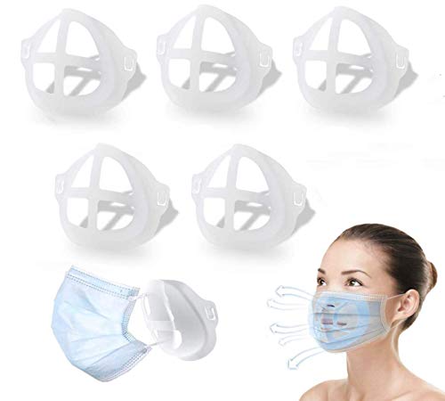 INGREX 3D Face Mask Bracket inner support frame silicone insert mouth guard and lipstick protector cage to help ease breathing under facemask - 5 pcs