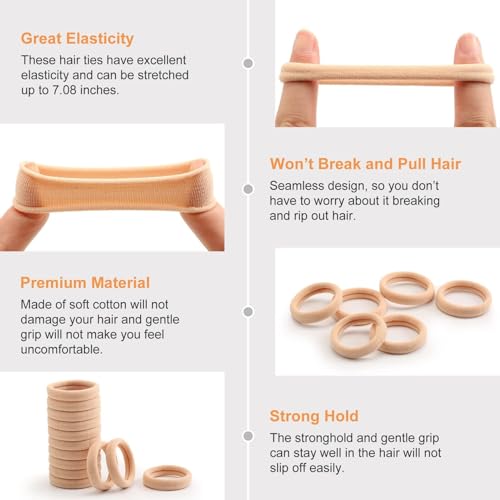 Image of Bessrung 100PCS Tan Color Seamless Elastic Hair Ties No Damage for Women