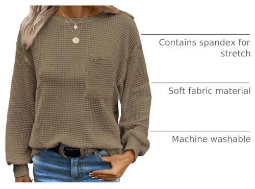 Image of Dokotoo Womens Waffle Knit Tops 2026 Oversized Long Sleeve Crewneck Shirts Business Casual Blouses Basic Shirts