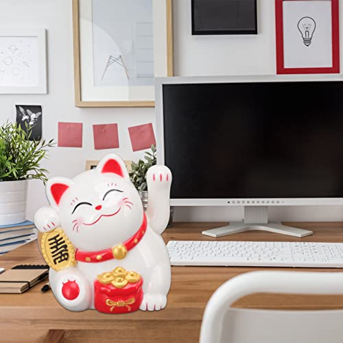 Solar Powered Waving Cat, Chinese Wealth Lucky Cat Waving Arm Solar Fortune Cat Statue, Beckoning Waving Arm Fortune Lucky Cat for Decorating Front Desk Car Business Openings (Sit Sideways White) - Image 4