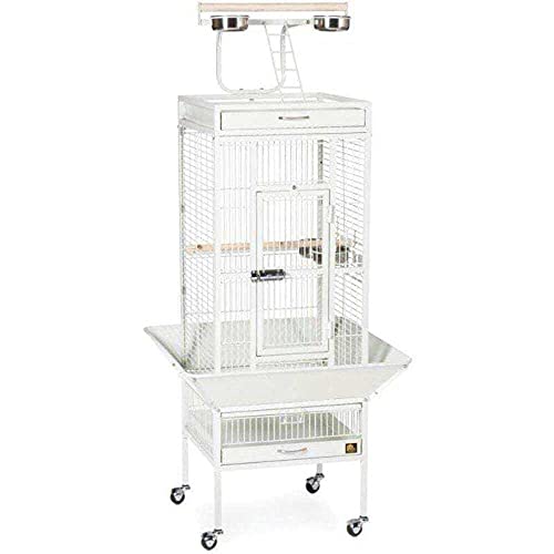 Image of Prevue Pet Products Wrought Iron Select Bird Cage - Steel Cage with Rolling Stand and Seed Guards, Tall Vertical Design, Ideal for Cockatiels and Medium Birds - Chalk White