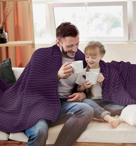 Image of Utopia Bedding 100% Cotton Waffle Weave Blanket Queen Size for Bed - Lightweight, Breathable Summer Blankets Soft and Cozy, Gifts for Women Home Room Decor (Plum, 90x90 Inch)