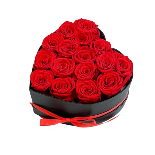 Qutawua Preserved Roses Heart Shape Box Forever Flowers(Red 16 Roses)