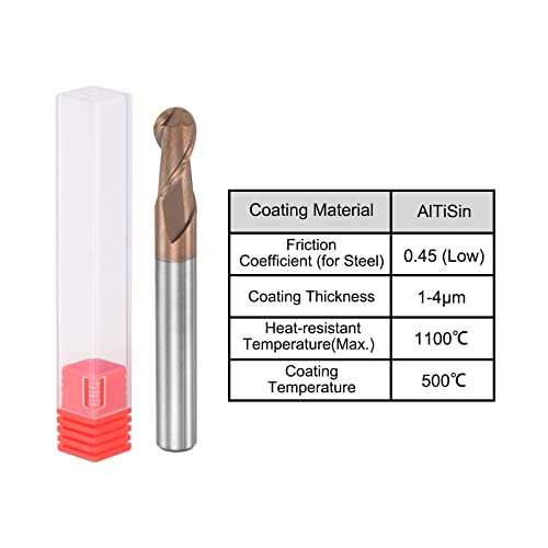 Image of uxcell Ball Nose End Mill 3mm Tip Radius Solid Carbide AlTiSin Coated CNC Router Bits 2 Flute Spiral Milling Cutter HRC55 with 6mm Shank 50mm (2-inch) Length