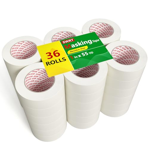 SWRT Masking Tape 1 Inch Wide x 55 Yards 36 Rolls Bulk Pack