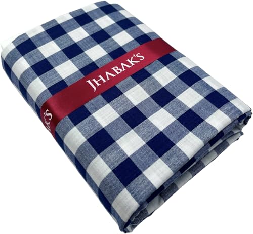 Image of JHABAK'S Cotton Blend Unstitched Checkered Fabric for Men - 2.35m Shirt Piece / 3m Kurta Piece - Width 36 Inches