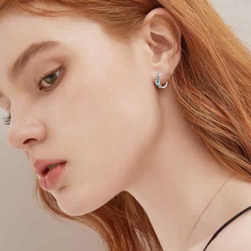 Vintage Daisy/Rose/Butterfly with Natural Moss Agate Hoop Earrings 925 Sterling Silver Retro Moss Agate Hoop Earrings for Women Gifts3