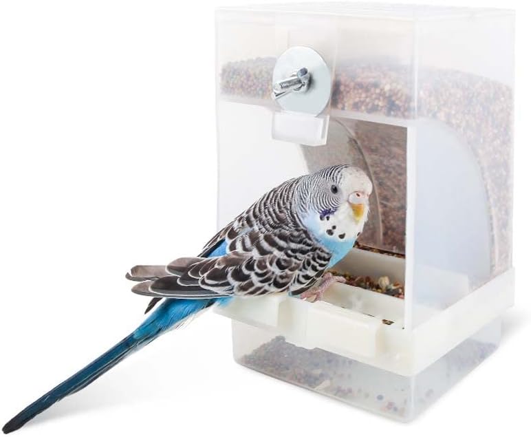 Miniatura 5 de Paquete de 2 comederos automáticos para pájaros sin ensuciar, accesorios para alimentador, caja automática integrada, periquitos, cacatúa canaria,