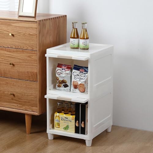 Image of Foldable Plastic Wardrobe Cabinet | Modular Clothes Storage Organizer with Doors | Space Saving Cupboard for Clothes, Toys & Household Essentials (Ivory)(2 Layer)