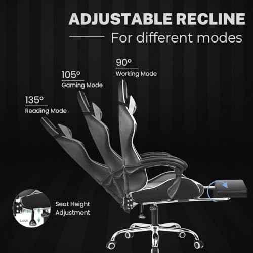 كرسي العاب مريح #1USA من جي تي بلاير مع وسادة تدليك USB ومسند للقدمين ومساند للذراعين - كرسي مكتب العاب الفيديو من جلد البولي يوريثين مع دعم قطني قابل للتعديل ومسند راس (GCC، اسود)