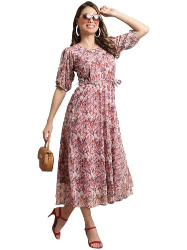 Image of Tee Projekt Women's Georgette Maxi Dress| Digital Print Floral Printed Western Ethnic Gown |Maxi Dress Casual Wear