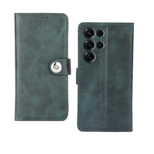 Image of amazon basics Samsung Galaxy S26 Ultra 5G Flip Cover | Card Pockets Wallet & Stand | Flip Cover for Samsung Galaxy S26 Ultra 5G (Green Button)