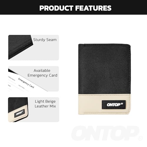 ONTOP Vertical Bifold Wallet, Minimalist Card Holder, Ultra Lightweight, Water Resistant, Unisex (Light Beige/Black)4