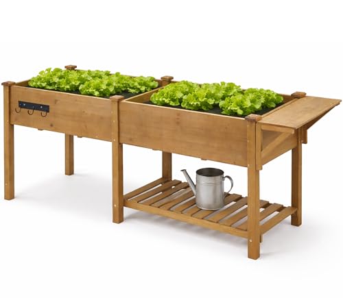 Image of ketive Raised Garden Bed with Legs Outdoor,Elevated Garden Box,Storage Shelf, Protective Liner for Backyard,Patio,Balcony,80x23x30in (Brown)