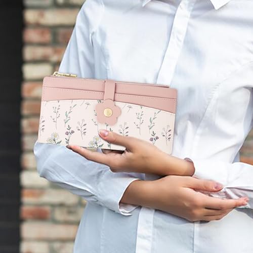 Image of Farcauo Long Floral Womens Wallet Cute Wallets for Women Pink Women's Wallet Kawaii Flower Card Wallets for Women Ladies