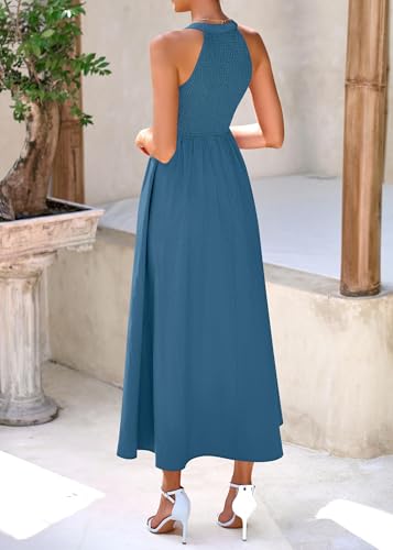Image of KIRUNDO Summer Dresses for Women 2026 Halter Maxi Wedding Guest Party Cocktail Semi Formal Elegant Classy Long Sundress