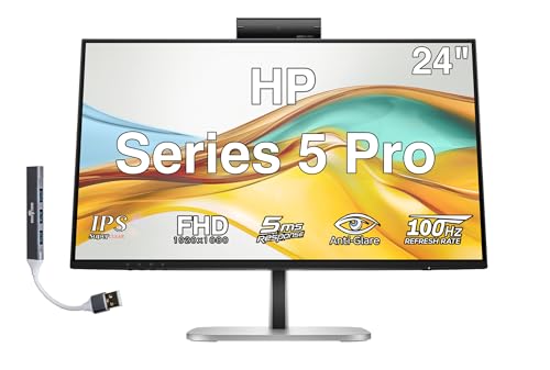 Image of HP Series 5 Pro 24 inch FHD IPS Monitor with 5ms Response Time, Anti-Glare, Flicker Free, 350 nits Brightness, VESA Mount (100mm), Displayport, HDMI & Dockztorm USB Port Expander, Black /Silver