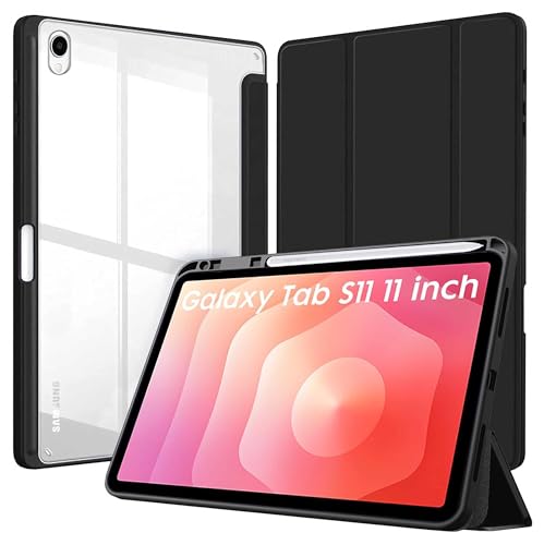 Image of ProElite Cover for Samsung Galaxy Tab S11 11 inch, Smart Flip Case Cover for Samsung Galaxy Tab S11 11 inch with Pen Holder, Black [Transparent Back]
