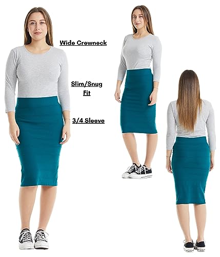 Image of ESTEEZ Women's 3 /4 Sleeve Wide Neck Layering T-Shirt - Modest Cotton Stretch Fitted Base Layer Top