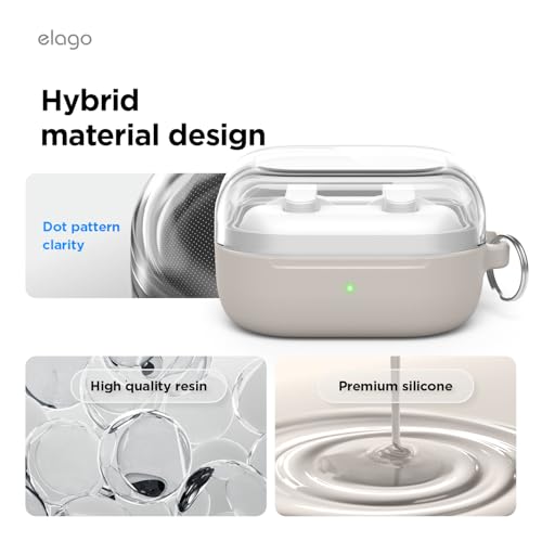 Image of elago Duo with Carabiner, Compatible with Samsung Galaxy Buds 4 Pro Case & Galaxy Buds 4 Case, Premium Silicone + TPU Cover, Wireless Charging, for Men, for Women (Clear - Stone)