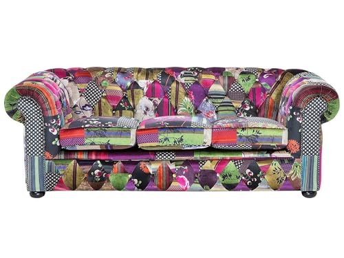 Beliani Sofa im englischen Stil Polsterbezug Patchwork bunt rosa Chesterfield