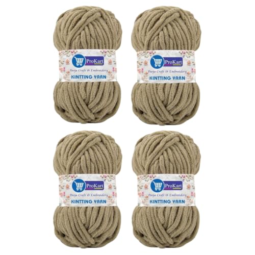 Image of ProKart Premium Blankie Wool, Plush & Cuddly, Chenille Yarn Supersoft Hand Knitting Wool Ball | Blanket Thick /Mottu Yarn Ball Suitable for Hand Knitting and Crocheting for Baby, Adult, Sweaters, caps, Throws, Home Furnishing, Scarves, Blankets (Brown, 100gms x 4 Pack)