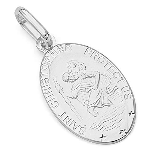 14k REAL White Gold Religious Saint Christopher Medal Charm Pendant