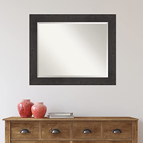 Image of Amanti Art Framed Vanity Mirror | Bathroom Mirrors for Wall | Rustic Plank Espresso Mirror | Wall Mounted Mirror | Medium Mirror | 27.38 x 33.38
