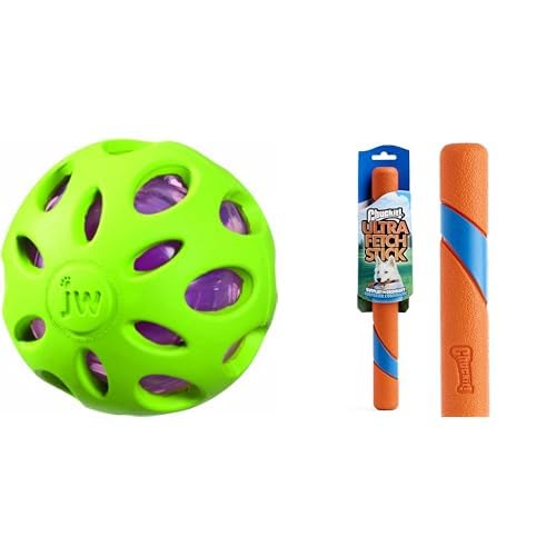 Petmate 3 Crackle Ball Dog Toy Chuckit 12 Ultra Fetch Stick Bundle - Interactive Fetch Toys for Dogs
