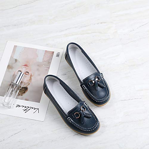 Image of Shoes Loafers for Women Classic Leather Loafers Casual Slip-On Boat Shoes ComfortWalking Moccasins Soft Sole Shoes