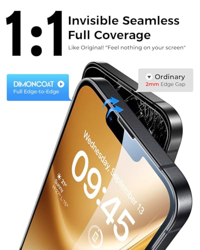 DIMONCOAT 4-PACK Screen Protector Compatible with iPhone 14/13/13 Pro [Auto Alignment Kit] [10X Military Protection] 14/13/13Pro 6.1 inch Tempered Glass Film [Case Friendly]