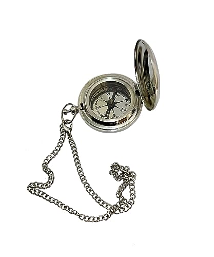 Brújula de bolsillo vintage con cadena de latón para camping miniatura 2