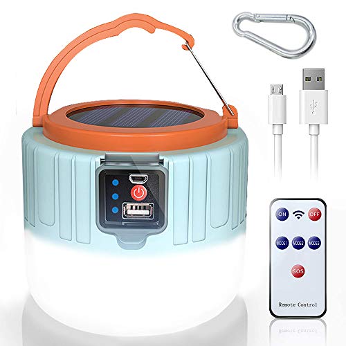 LEDランタン キャンプランタン 超明るい ソーラーランタン USB充電とソーラー充電式 リモコン 小型 防水仕様 吊り下げフック付き アウトドア登山/携帯キャンプ用品/応急 防災/停電対策 （ブルー）