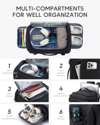 Image of Personal Item Bag 17x10x9 Flight Approved Travel Backpack | Shoe Wet Compartment USB Charging Port Waterproof Causal Bookbag Work Black