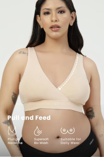 Image of ZELENA Maternity Padded Bra | Removable Cups, Broad Waistband | Soft Stretchable Modal Fabric | Easy Pull Nursing Bra for Pregnancy and Breastfeeding