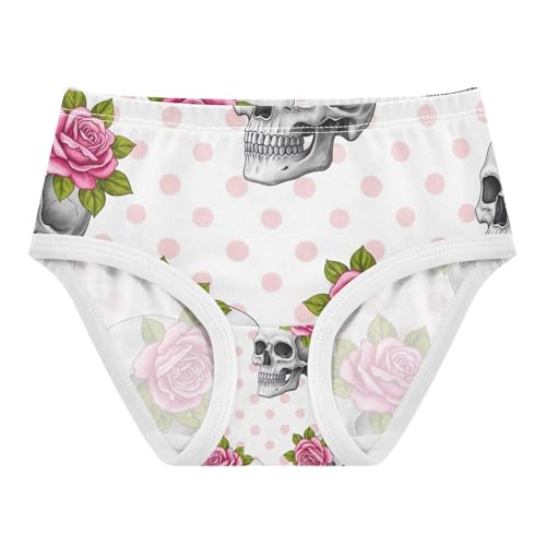 Girl Panties, Grey Skulls Pink Roses Toddler Girl Panties, Cotton Underwear for Girls, 2T–8 Years