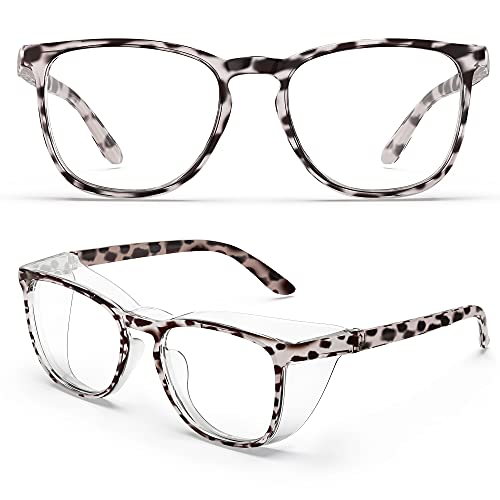 Image of TOREGE Safety Glasses, Safety Goggles Protective Eyewear With Anti-Fog And Anti-Blue Light Lenses For Nurse Women (Leopard & Yellow)